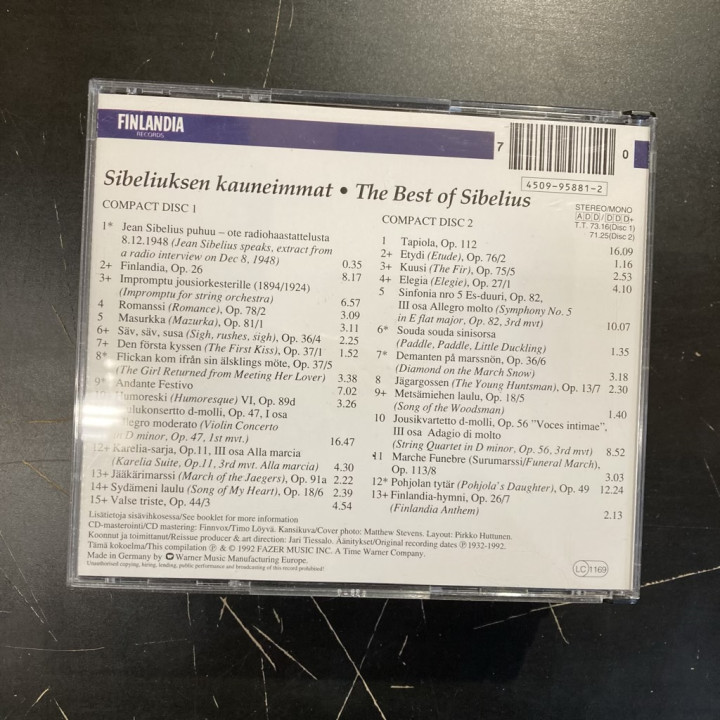 Sibeliuksen kauneimmat 2CD (VG-VG+/VG+) -klassinen-